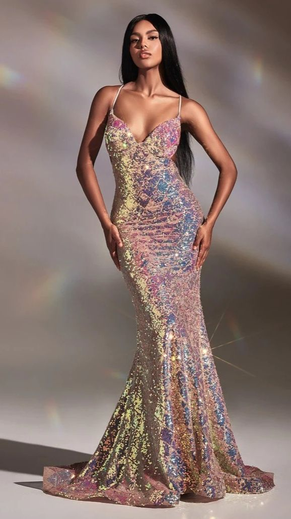 Mermaid Prom Dress with Spaghetti Straps and Colorful Sequins