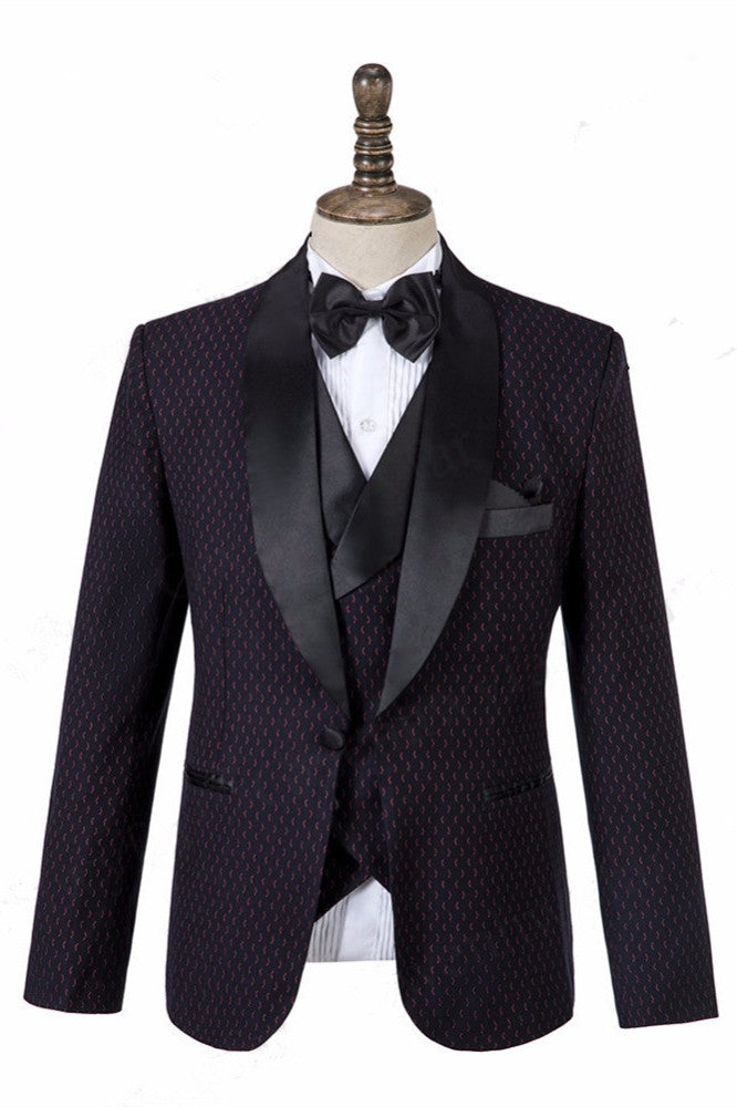 Men's Three-Piece Wedding Suit with Classic Black Shawl Lapel