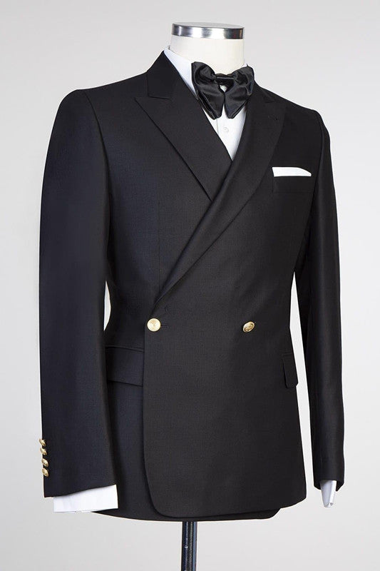 Modern Black Peaked Lapel Wedding Suit for Men