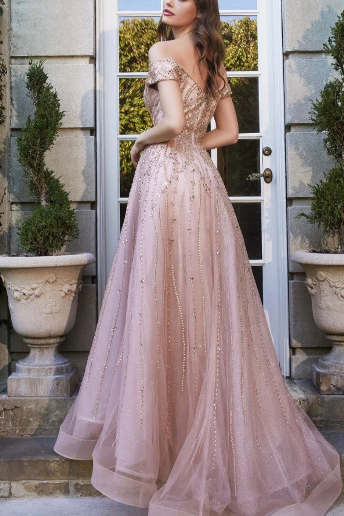 Pretty Pink Off-The-Shoulder Sweetheart Beads Prom Dress With Sequins Tulle