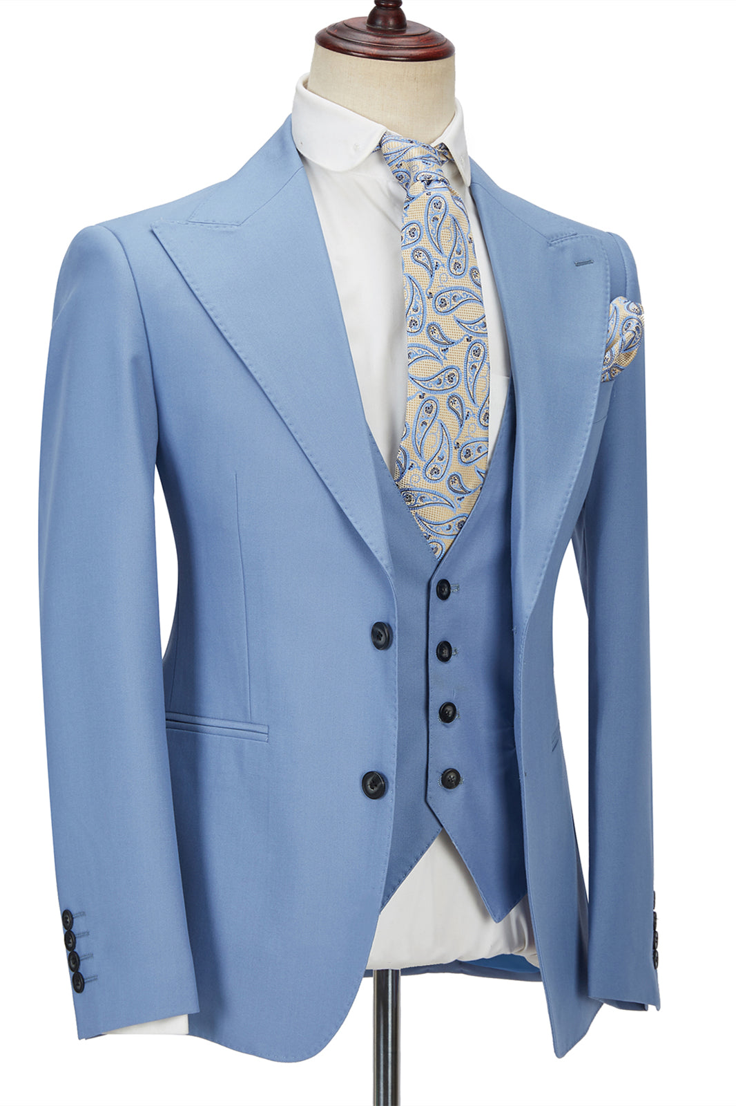 Gorgeous Blue Three Pieces Homecoming Suits with Peak Lapel Without Flap