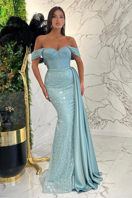 Glamorous Off-The-Shoulder Sweetheart Mermaid Evening Dress with Ruffle and Paillette