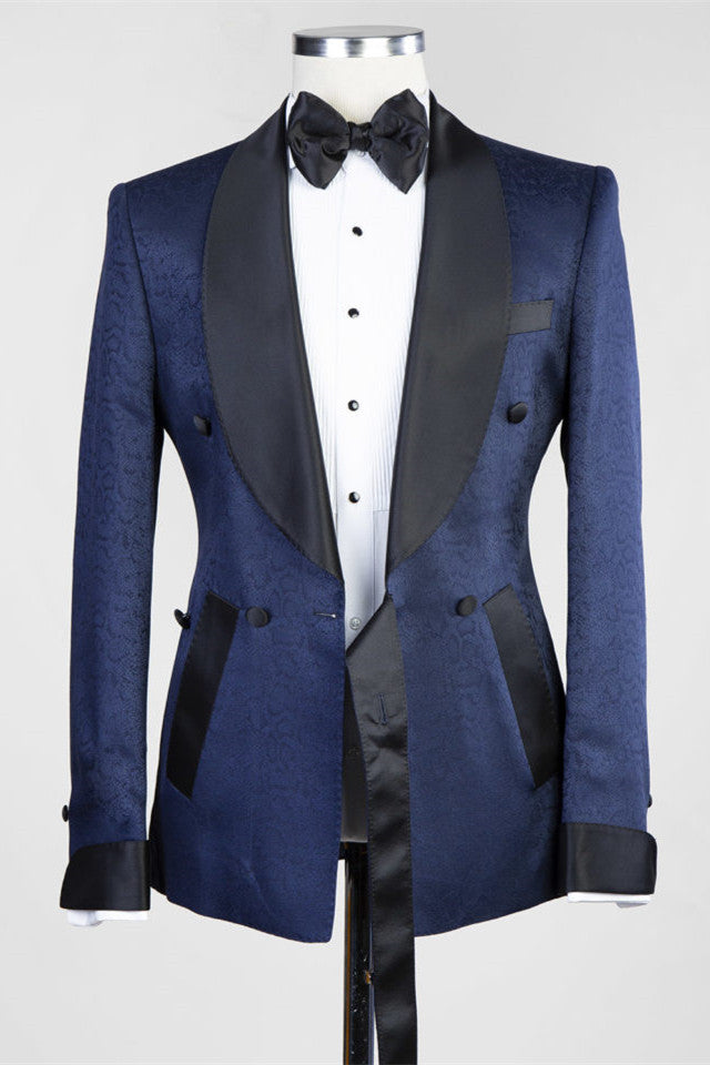 Dark Blue Jacquard Shawl Lapel Men Suits for Weddings by Cristopher