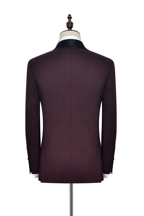 Luxury Black Shawl Collar One Button Burgundy Wedding Suit for Men