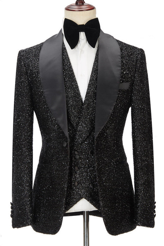 Kane Sparkly Black 3PC Wedding Suit for Men