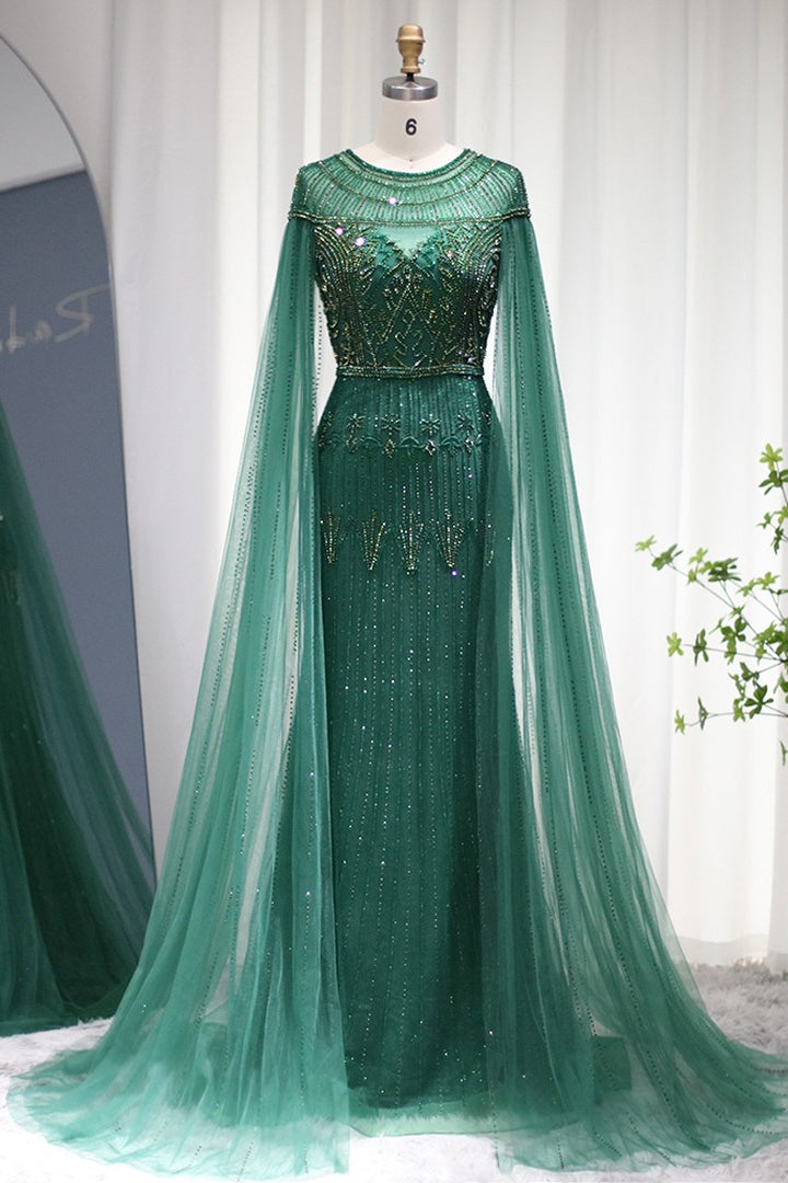 Mermaid Prom Dress With Diamond Appliques & Cap Sleeves