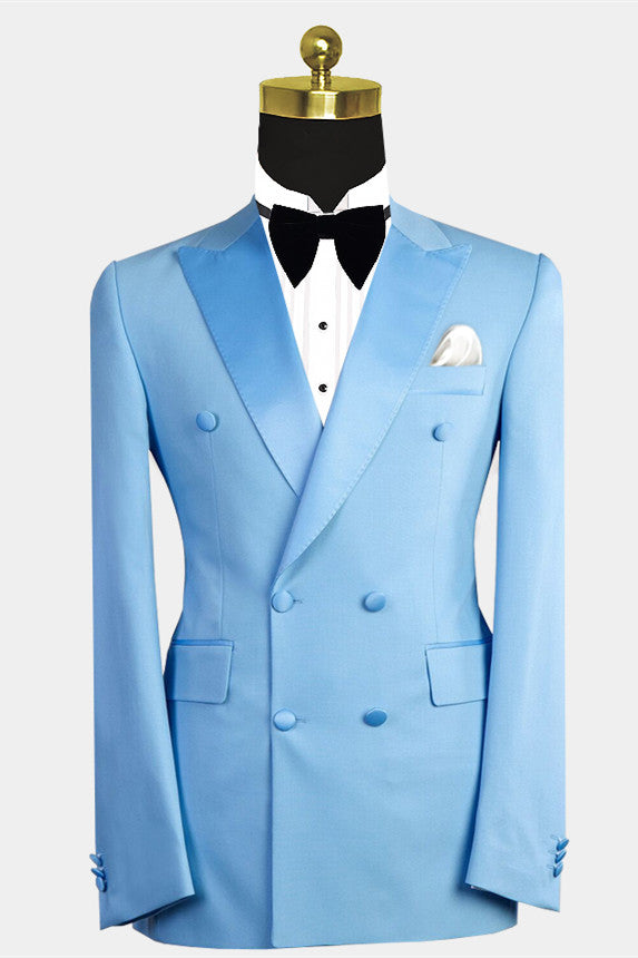 Blue Peaked Lapel Double-Breasted Wedding Suit For Men