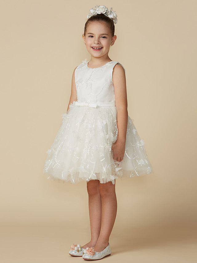 Princess Jewel Lace Sleeveless Flower Girl Dress with Belt