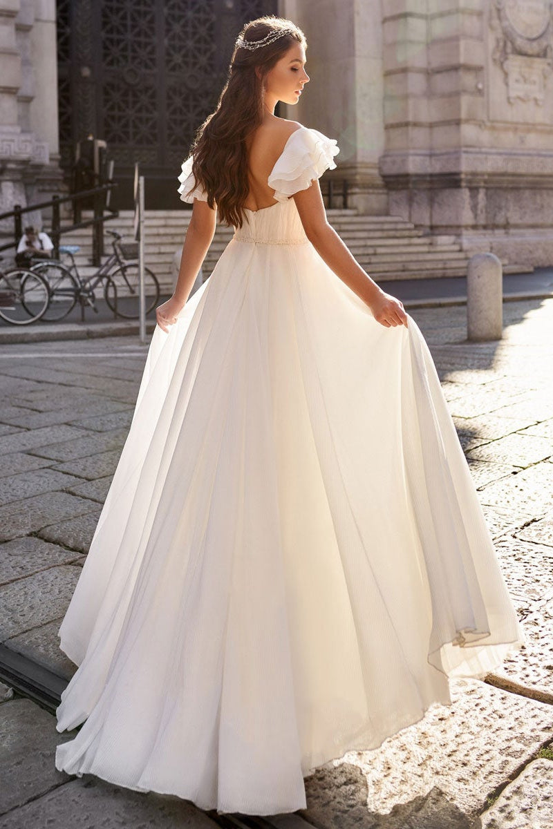 Elegant Off-the-Shoulder Chiffon Wedding Dress