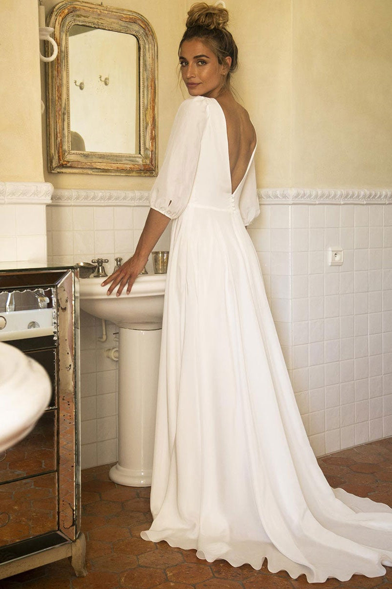 V-Neck Half Dress for Your Special Day - Sleeves Wedding Dress