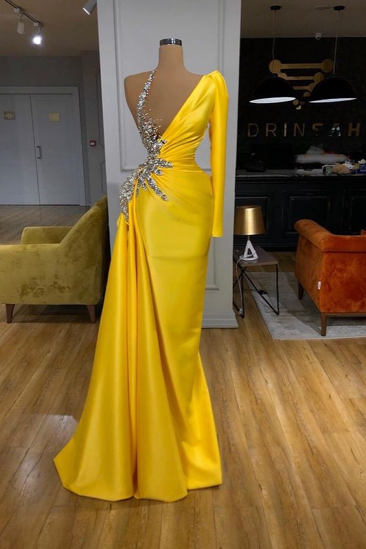 Mermaid Yellow Long Sleeved Prom Dress