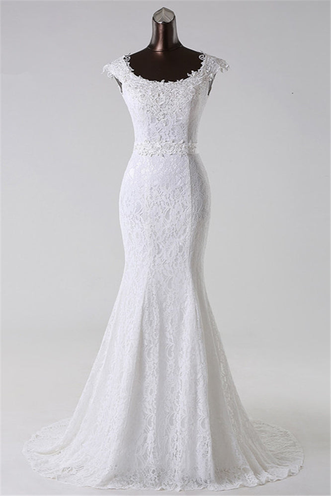 Gorgeous Jewel Long Lace Mermaid Wedding Dress With Appliques