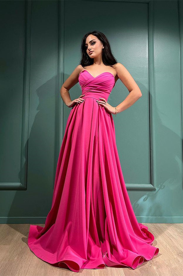 Look Stunning in the Sweetheart Fuchsia Long Evening Dress With Split