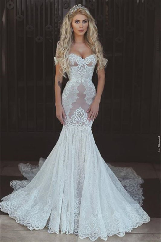 Sweetheart Mermaid Lace Wedding Dress With Lace-up Back