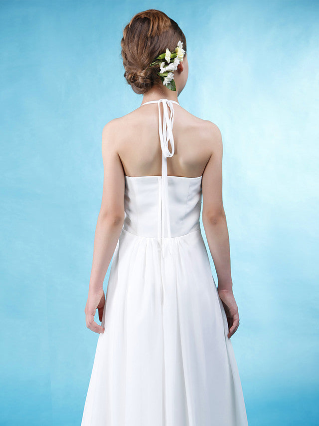 A-Line Halter Neck Floor Length Flower Girl Dress with Sash