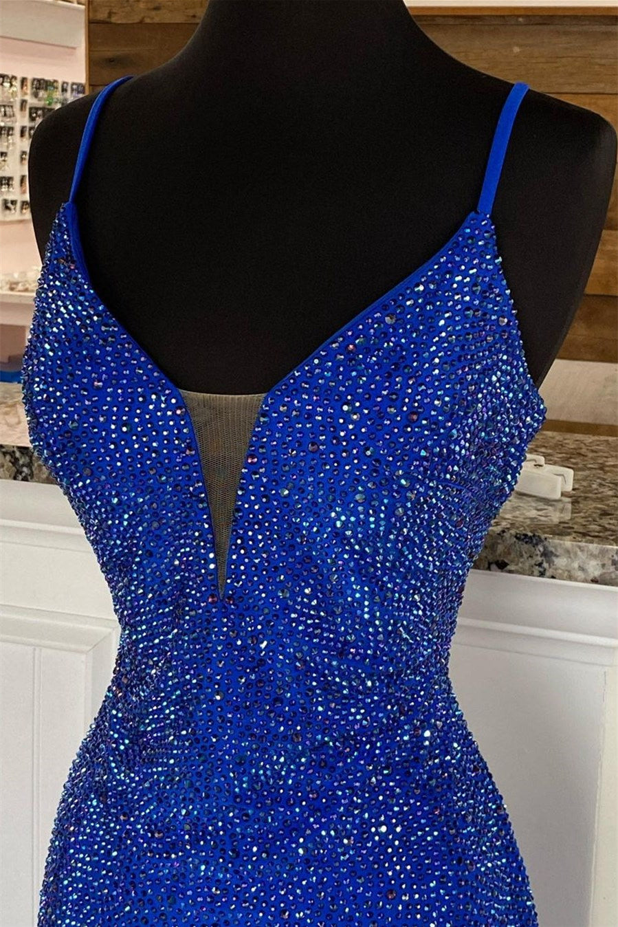 Royal Blue V Neck Mermaid Evening Dress With Appliques Split