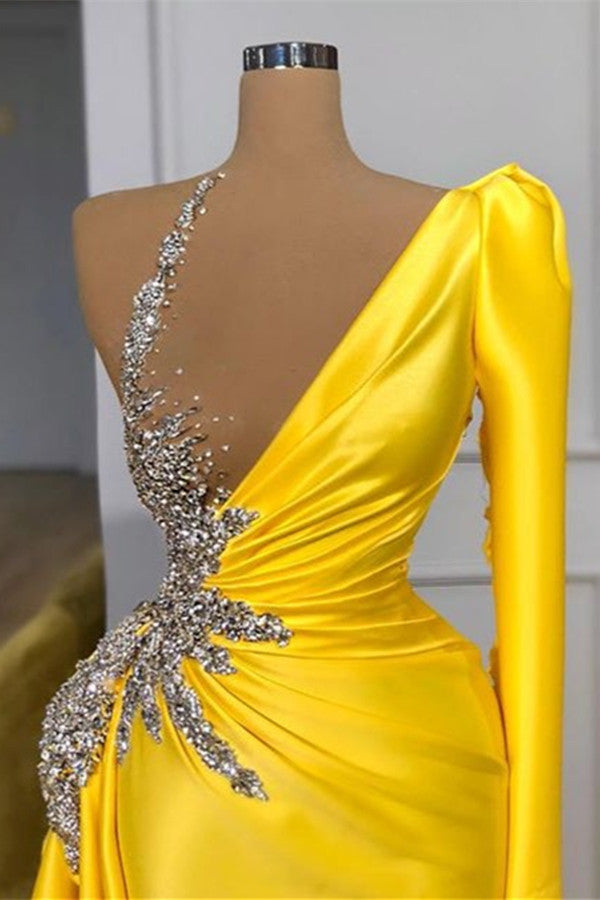 Mermaid Yellow Long Sleeved Prom Dress