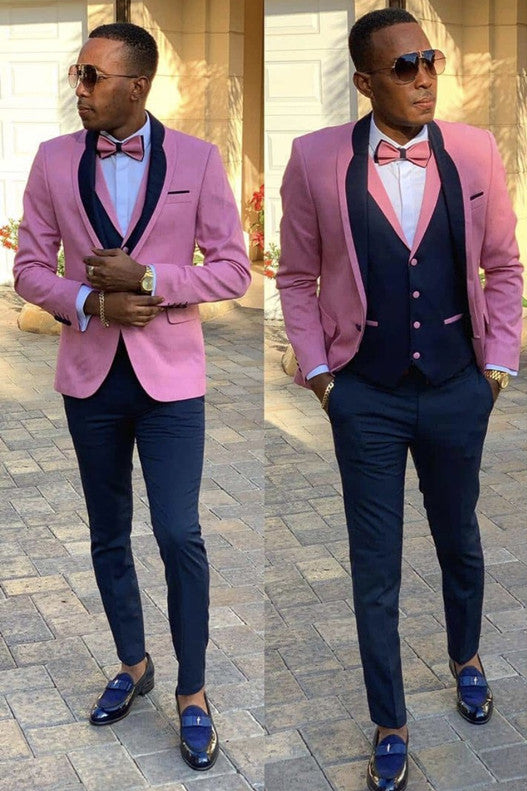 Willie Pink Men Suits - Easy Fit Shawl Lapel Three Pieces