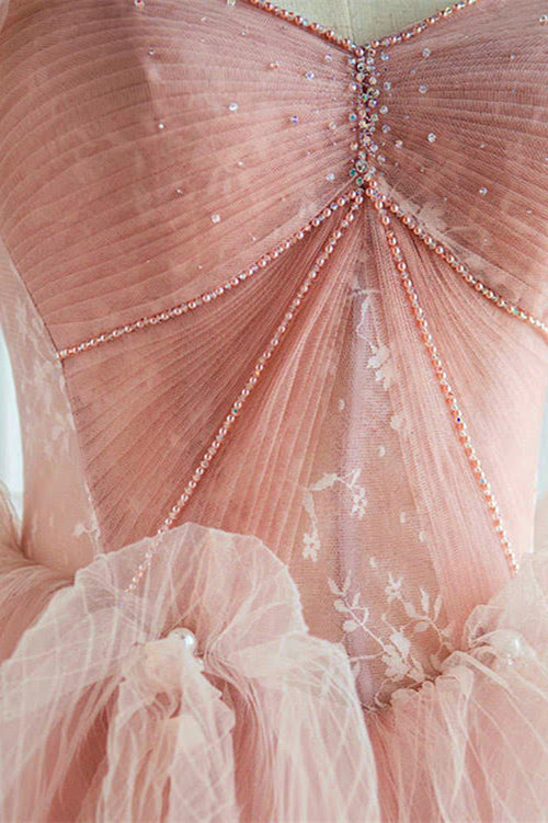 Pink Off-The-Shoulder Long Prom Dress Sweetheart With Pearls