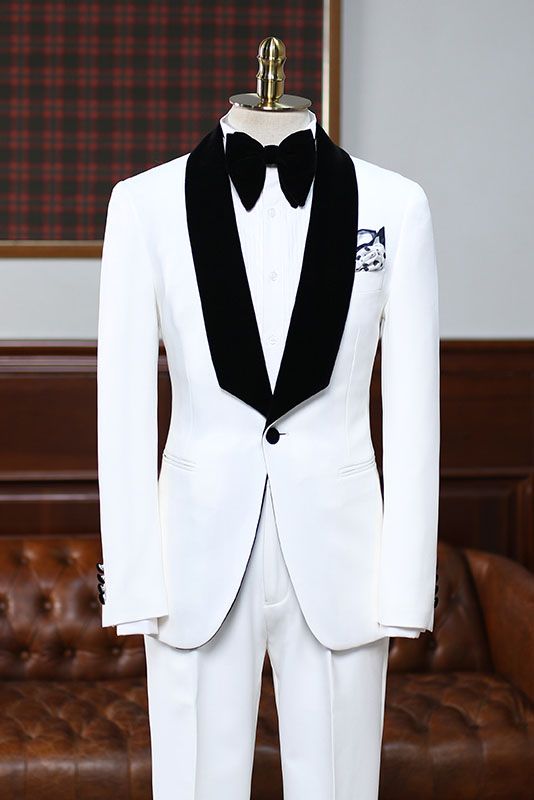 Gorgeous White Easy Fit Bespoke Wedding Suit for Bridegrooms by Aries