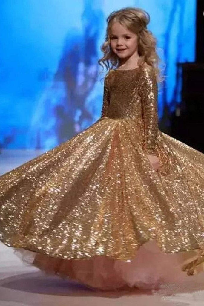 Glamorous Golden Scoop Neck Princess Dress