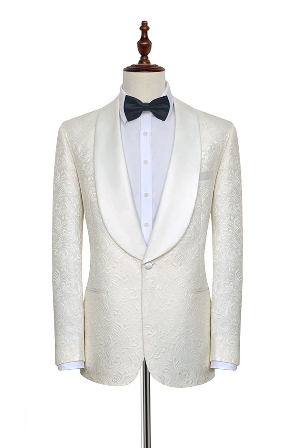 Popular White Tuxedos with Silk Shawl Lapel for Wedding | One Button Wedding Suit for Men