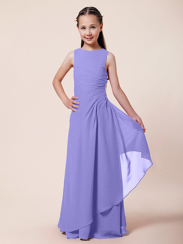 A-Line Chiffon Bridesmaid Dress with Beading and Side Draping for Weddings