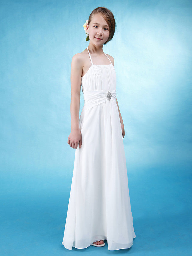 A-Line Halter Neck Floor Length Flower Girl Dress with Sash