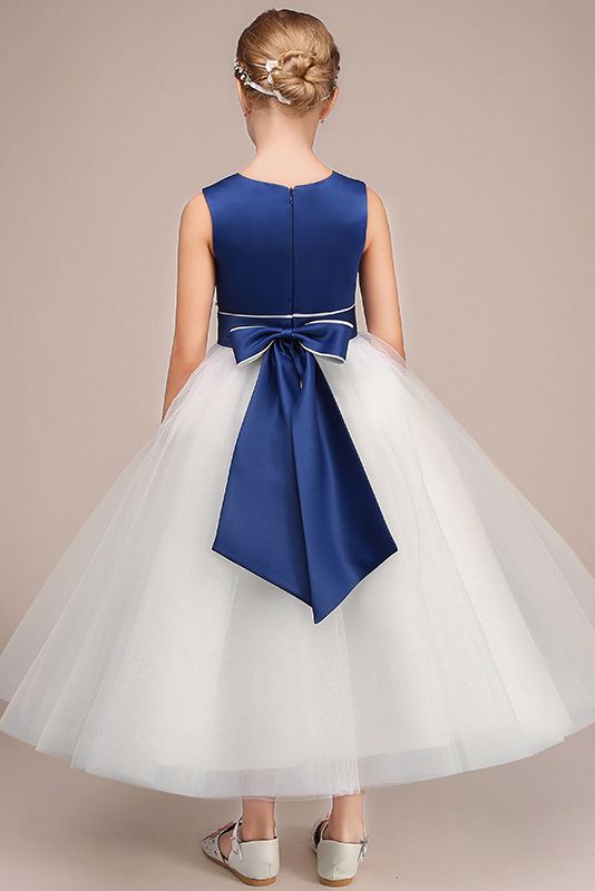 Jewel Sleeveless Tulle Flower Girl Dress with Beads Bowknot