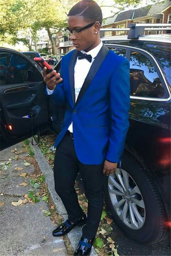 Royal Blue Business Formal Prom Suit with Shawl Lapel & One Button