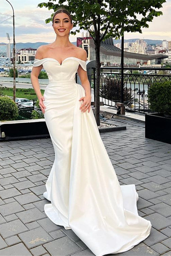 Mermaid Off-The-Shoulder White Prom Dress with Ruffles