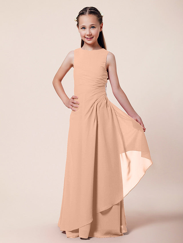 A-Line Chiffon Bridesmaid Dress with Beading and Side Draping for Weddings