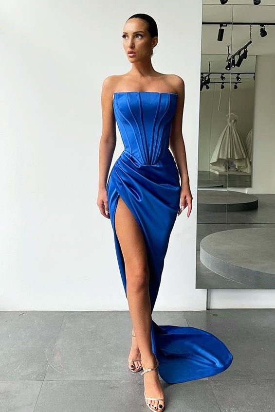 Strapless Split Long Evening Dress for Prom Party