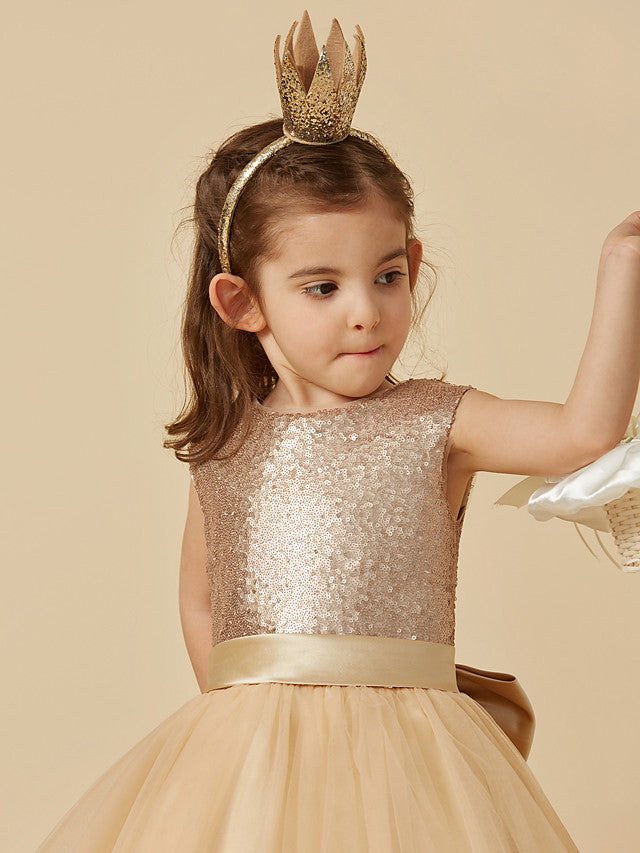 Beautiful Tulle Sleeveless Jewel Neck Flower Girl Dress with Sequins