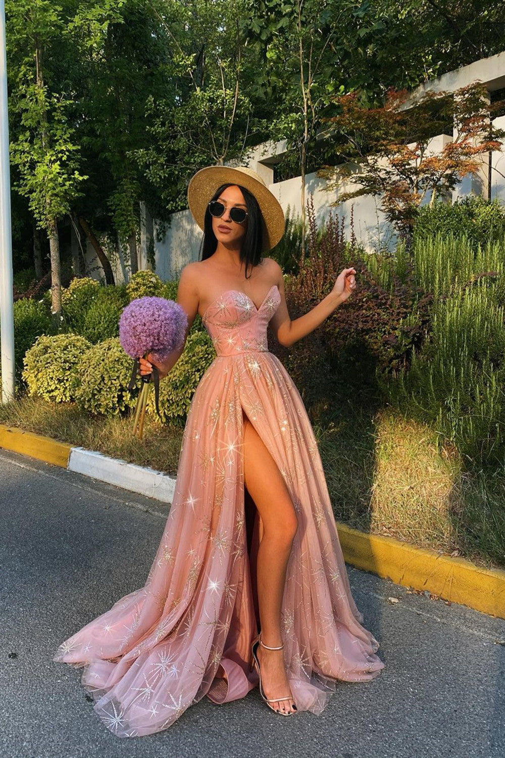 Sweetheart Pink Prom Dress with Slit