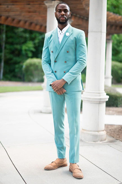 Sky Blue Homecoming Suit for Boys with Peaked Lapel and Double Breasted