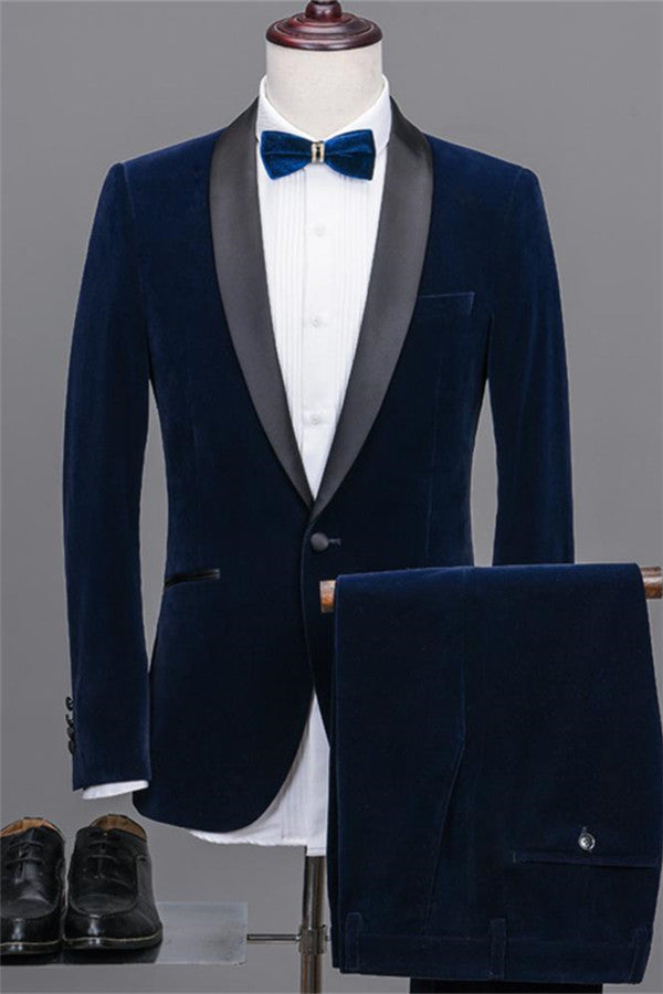 Navy Blue Velvet Tuxedos with Elegant Shawl Lapel for Prom Best Man - 2 Pieces