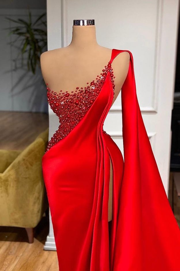 Mermaid Red Ruffles Prom Dress with Beading