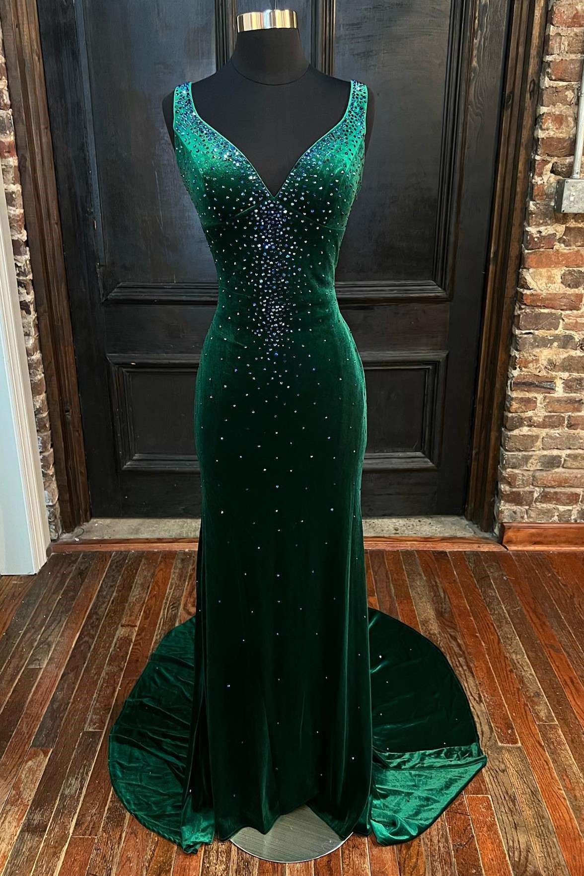 V Neck Mermaid Prom Dress with Diamond Appliques