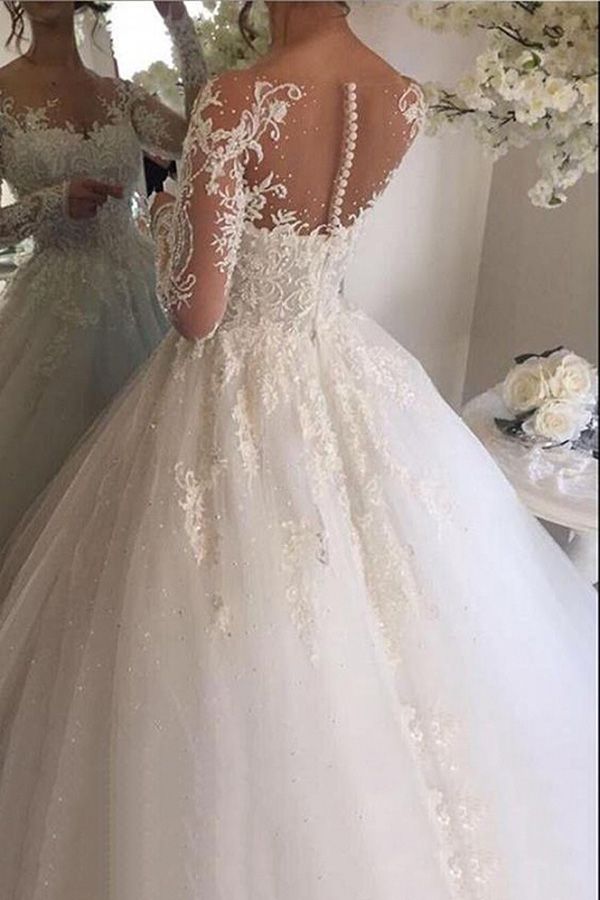 Gorgeous White Long Sleeves Wedding Dress with Appliques