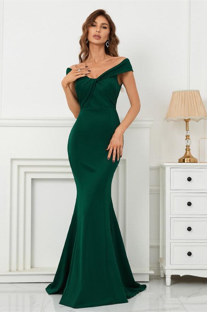 Dark Green Off-The-Shoulder Mermaid Sweetheart Evening Dress On Sale