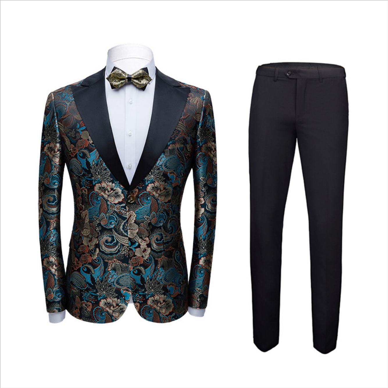 Look Sharp in the Advanced Floral Jacquard Wedding Suit With Black Peak Lapel