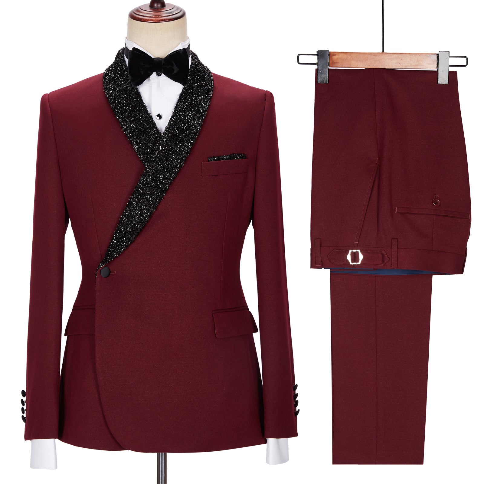 Jonathan Chic Burgundy Sparkle Shawl Lapel Two Pieces Men Suits