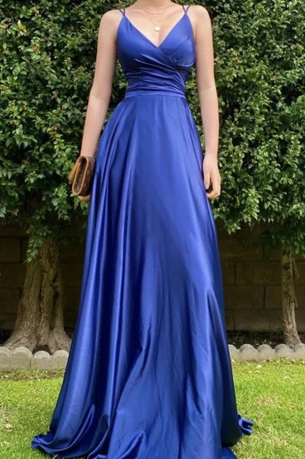 Long Royal Blue Prom Dress with String Back