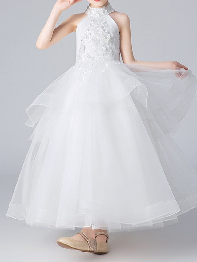 Glamorous Ball Gown Sleeveless Halter Neck Flower Girl Dress with Appliques