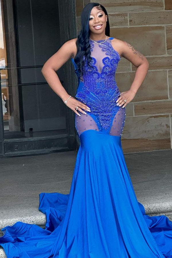 Mermaid Prom Dress With Royal Blue Sequins and Appliques