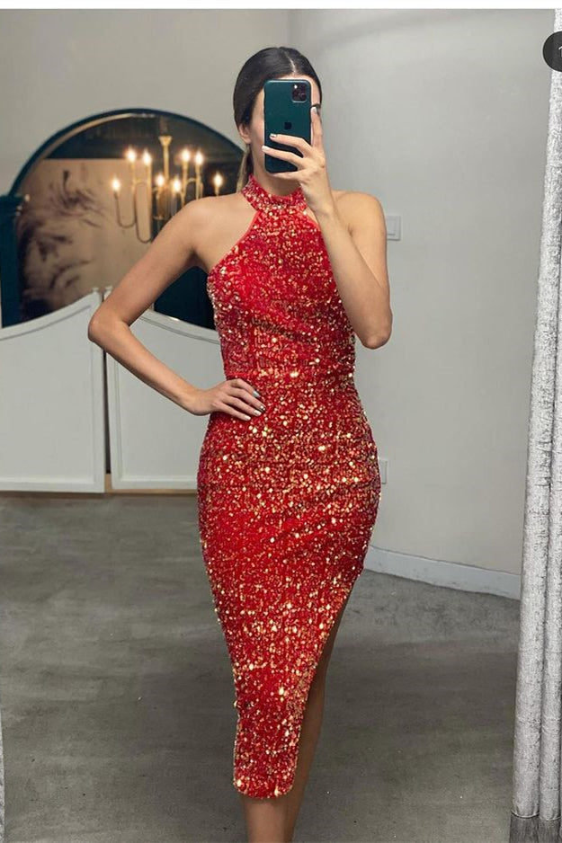 Shop Elegant Halter Mermaid Sequins Dress Online