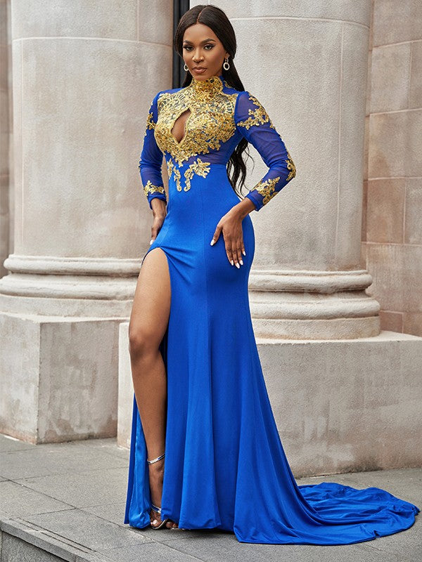 Royal Blue Mermaid Long Sleeves Prom Dress