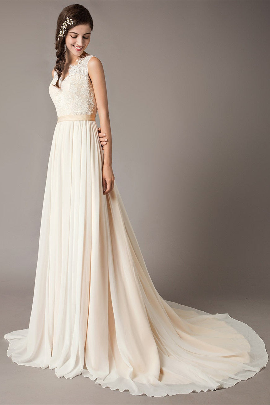 Chiffon Wedding Dress with Lace Accents