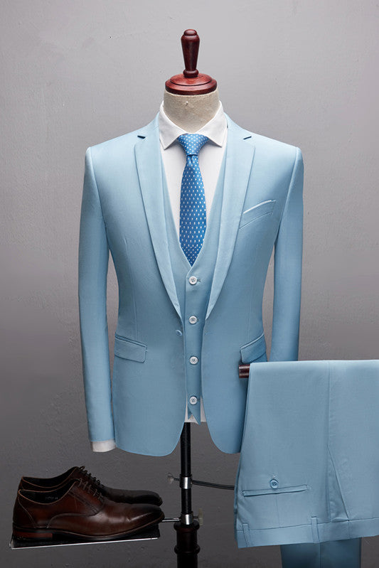 Glamorous 3-Piece Notched Lapel Marriage Blazer Suit Sky Blue